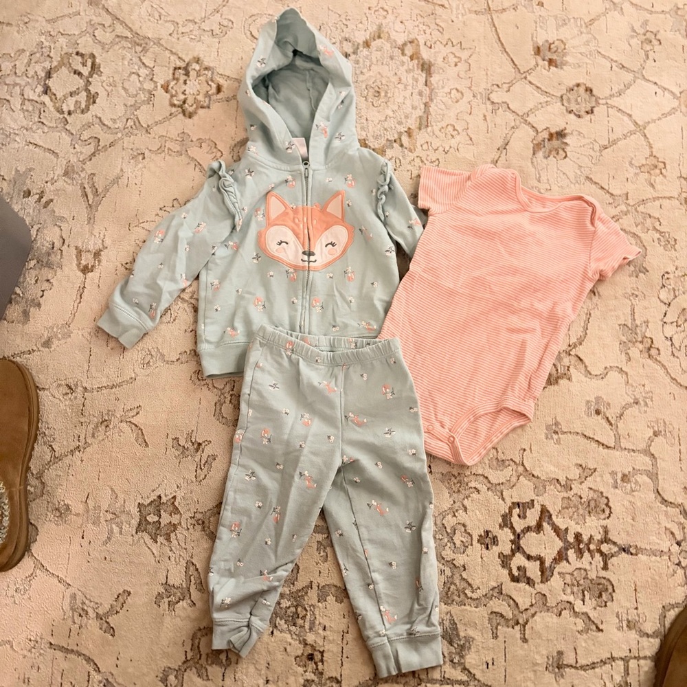 Carter's Mint Green and Pink Fox One Piece Set